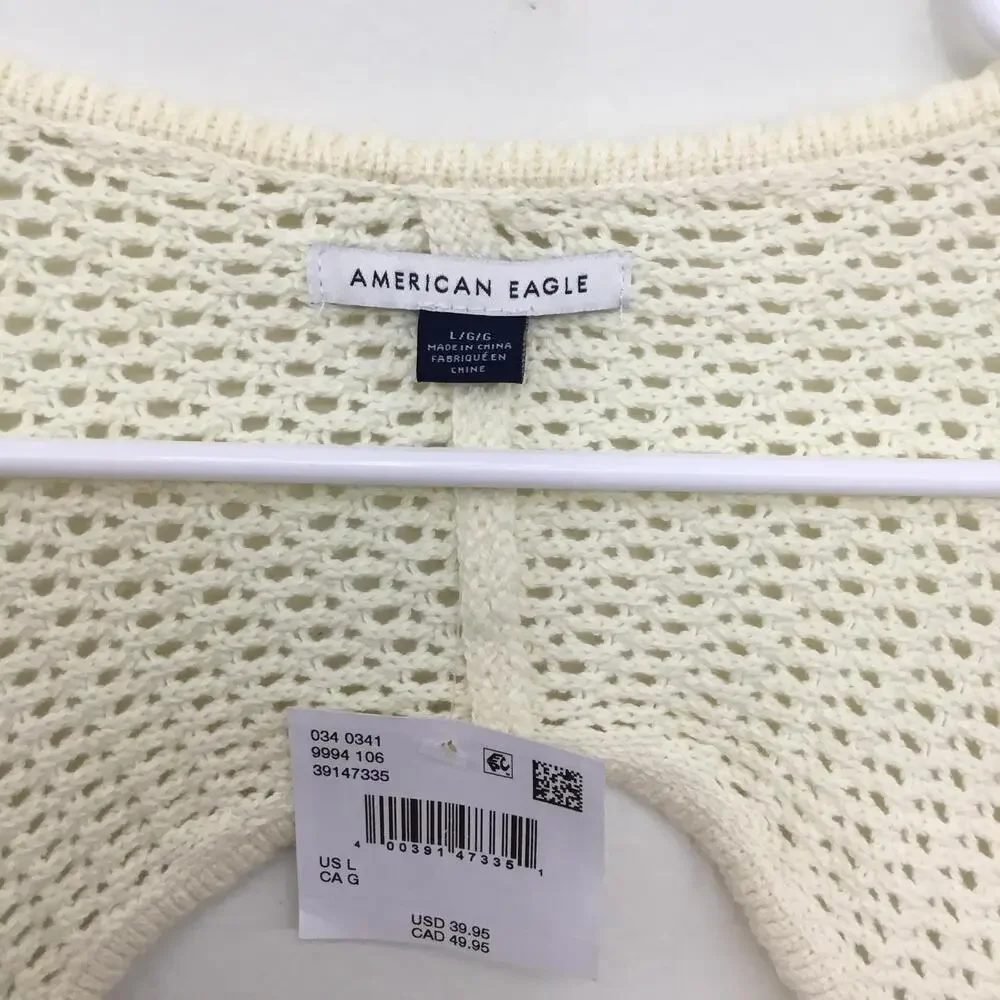 AMERICAN EAGLE Long Sleeve Cream Square Neck Knit Sweater Sz L
